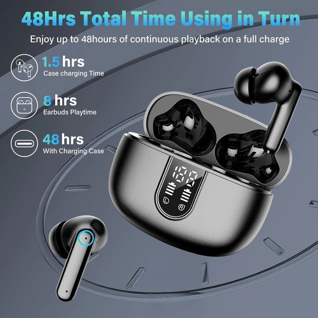 Alt view image 7 of 7 - Wireless Earbuds Bluetooth 5.4 Ear Buds, Hi-Fi Stereo Bass Ear Buds with 48H Playtime & LED Display, Lightweight in-Ear Headphones with Mic, Touch Control for Android & iOS(Black)