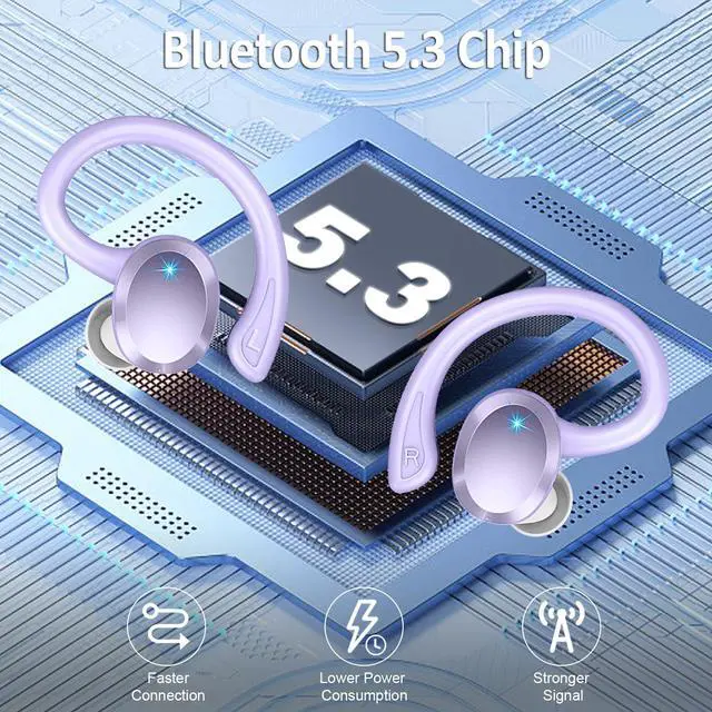 Alt view image 3 of 7 - Wireless Earbuds Sport, 2025 Bluetooth 5.3 Headphones Bass Hi-Fi Stereo Over Ear Buds, 48Hrs Noise Cancelling Headset with Earhook, IP7 Waterproof Earphones Workout Running for Laptop Pad Android iOS
