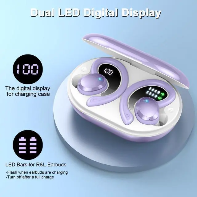 Alt view image 5 of 7 - Wireless Earbuds Sport, 2025 Bluetooth 5.3 Headphones Bass Hi-Fi Stereo Over Ear Buds, 48Hrs Noise Cancelling Headset with Earhook, IP7 Waterproof Earphones Workout Running for Laptop Pad Android iOS