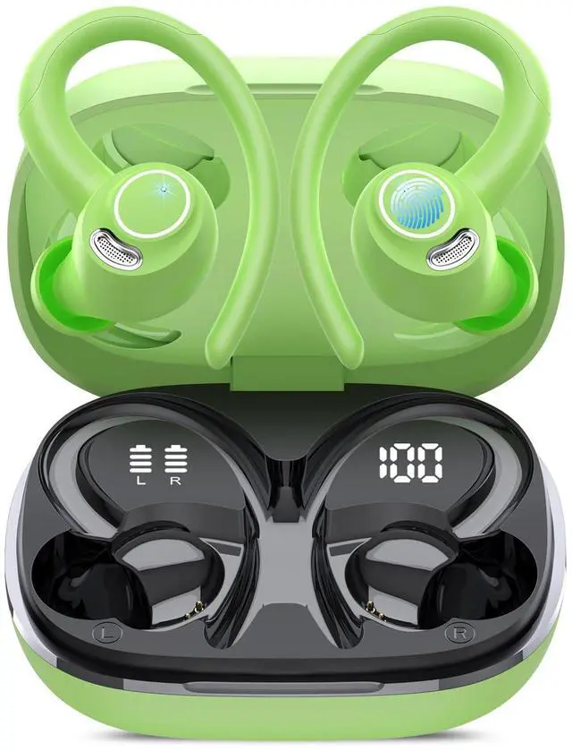 Main image of Wireless Earbuds, Bluetooth 5.4 Headphones Sport, Over Ear Buds With ENC Noise Cancelling Mic, 48H, Wireless Earphone With Earhooks, Stereo Deep Bass, IP7 Waterproof ear bud for Workout Running, Green