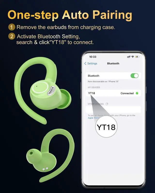 Alt view image 7 of 7 - Wireless Earbuds, Bluetooth 5.4 Headphones Sport, Over Ear Buds With ENC Noise Cancelling Mic, 48H, Wireless Earphone With Earhooks, Stereo Deep Bass, IP7 Waterproof ear bud for Workout Running, Green