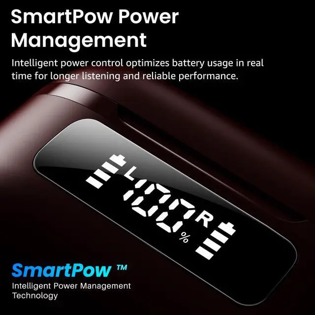 Alt view image 5 of 7 - NC9 Hybrid Active Noise Cancelling Wireless Earbuds, 60H, LED Display