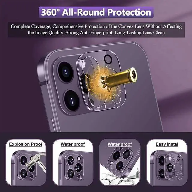Alt view image 3 of 6 - 3PCS Rear Back Camera Lens Protector Tempered Glass for iPhone 14 Pro Max, iPhone 15 Pro Max - HD Clear Full Coverage Guard