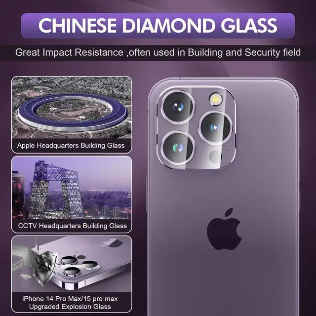 Alt view image 4 of 6 - 3PCS Rear Back Camera Lens Protector Tempered Glass for iPhone 14 Pro Max, iPhone 15 Pro Max - HD Clear Full Coverage Guard