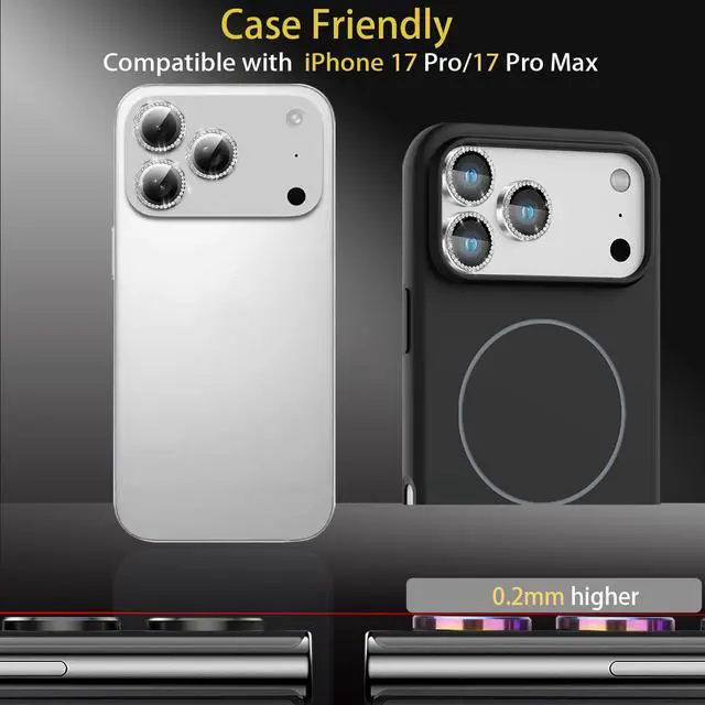 Alt view image 5 of 6 - Camera Lens Protector for iPhone 17 Pro/17 Pro Max, Aluminum Alloy Tempered Glass Lens Protector with Installation Frame Fits for iPhone 17 Pro/17 Pro Max (Diamond Silver)