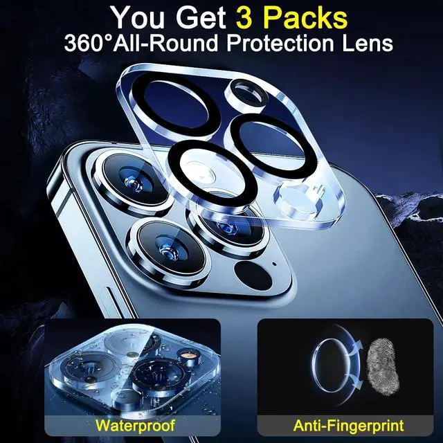Alt view image 3 of 7 - 3 Pack Camera Lens Protector for iPhone 13 Pro Max iPhone 13 Pro, 9H Military-Grade Shatterproof Tempered Glass, Case Friendly, Ultra HD, Anti-Scratch, No Flash Glare for Night Shooting