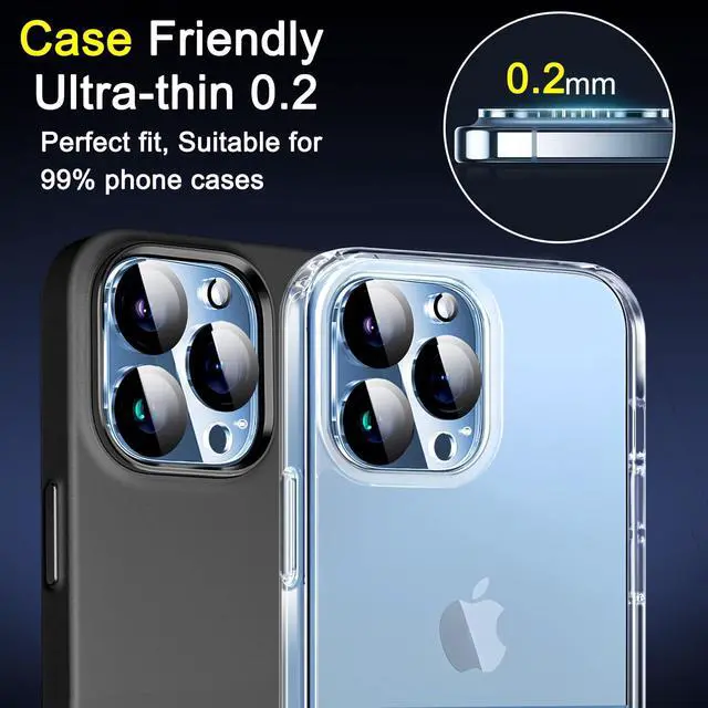 Alt view image 4 of 7 - 3 Pack Camera Lens Protector for iPhone 13 Pro Max iPhone 13 Pro, 9H Military-Grade Shatterproof Tempered Glass, Case Friendly, Ultra HD, Anti-Scratch, No Flash Glare for Night Shooting