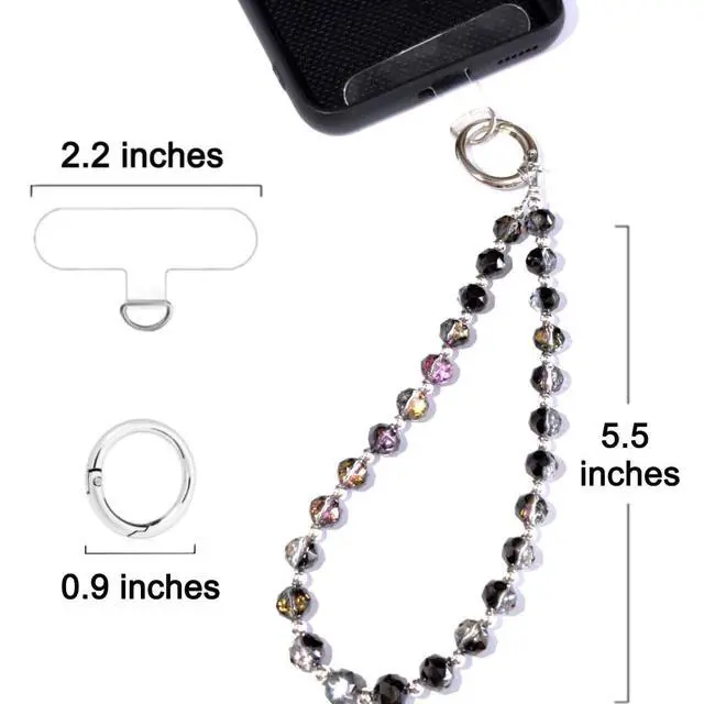 Alt view image 2 of 7 - Crystal Beaded Phone Wrist Strap Charm Chain Wristlet Cellphone Lanyard Bracelet Keychain with Tether Tab Hands-Free