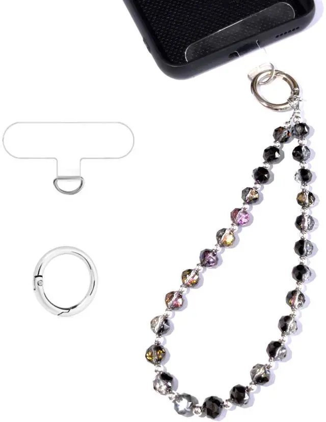 Main image of Crystal Beaded Phone Wrist Strap Charm Chain Wristlet Cellphone Lanyard Bracelet Keychain with Tether Tab Hands-Free