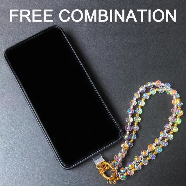 Alt view image 6 of 7 - Crystal Beaded Phone Wrist Strap Charm Chain Wristlet Cellphone Lanyard Bracelet Keychain with Tether Tab Hands-Free