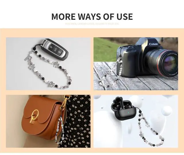 Alt view image 6 of 6 - Elegant White Steel Butterfly Beaded Phone Charm