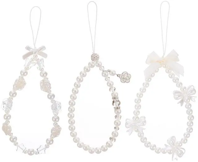 Main image of 3 PCS Camera Charm Strap, Cute Butterfly Bow Camera Strap Bow Beaded Phone Charm Lanyard Straps White Pearl Chain Wrist Lanyard Chain, Phone Wrist Straps for Keychain Wallet Pendant Decor Valentine