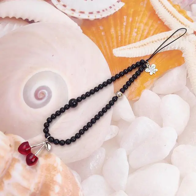 Alt view image 2 of 7 - Phone Charms Cute Cherry Butterfly Cell Phone Lanyard Strap Wrist Strap for Bag Airpods Camera Pendants Decor (Black Cherry)