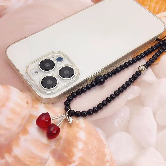 Alt view image 4 of 7 - Phone Charms Cute Cherry Butterfly Cell Phone Lanyard Strap Wrist Strap for Bag Airpods Camera Pendants Decor (Black Cherry)