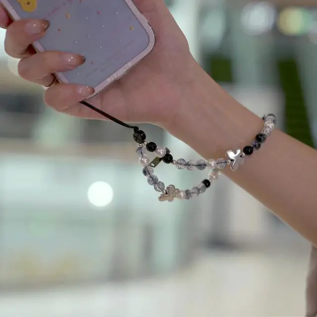 Alt view image 3 of 6 - Elegant White Steel Butterfly Beaded Phone Charm