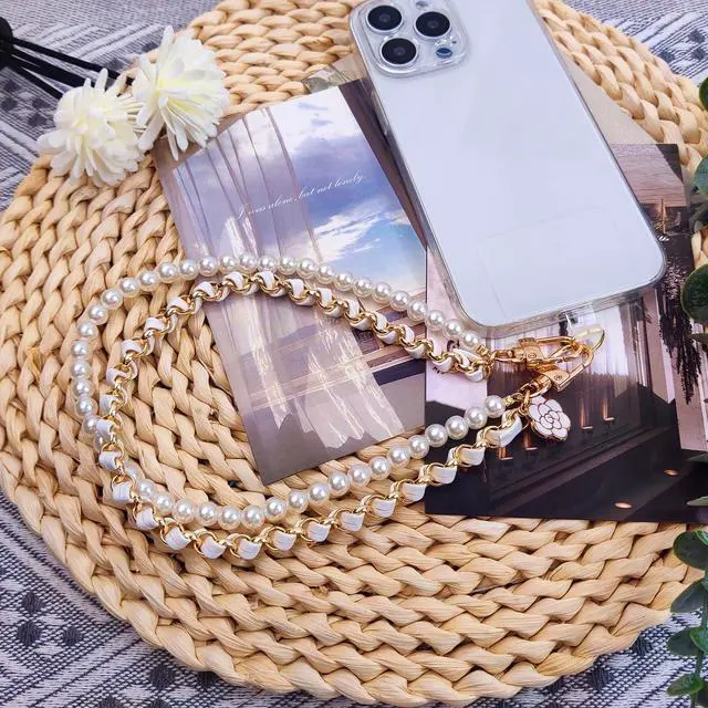 Alt view image 2 of 7 - Phone Charm Anti Lost Wrist Strap Pearl Beaded Dual Phone Chain Hand Straps for Keychain Wallet Camera White