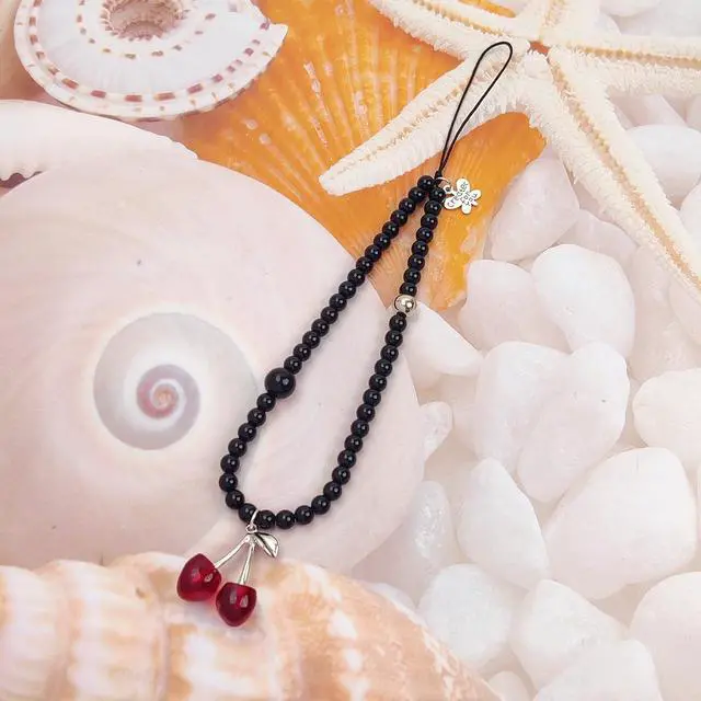 Alt view image 3 of 7 - Phone Charms Cute Cherry Butterfly Cell Phone Lanyard Strap Wrist Strap for Bag Airpods Camera Pendants Decor (Black Cherry)
