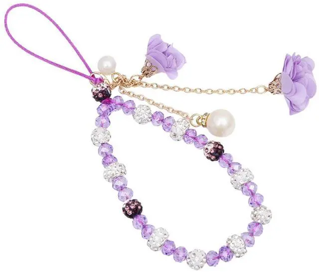 Main image of Purple Cell Phone Straps Crystal Flower Lanyard Charms- Decoration Pendant Accessories Cute Keychain for Car Key, Slip Mobile Phone Wrist Chain String Hanging Cord for Camera Handbag