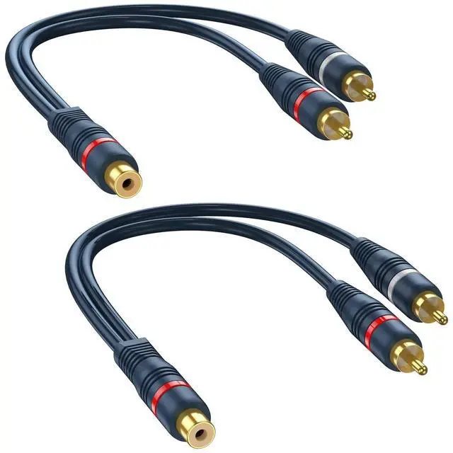 Main image of RCA Splitter 1 Female to 2 Male 2 Pack, RCA Y Splitter Audio Cable Split Adapter Dark Blue - 8 inch