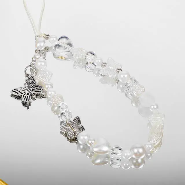 Alt view image 2 of 7 - Beaded Camera Wrist Strap Butterfly Cellphone Lanyard Strap Y2K Phone Charms Cute Pearl Digital Camera Charm Lanyard Aesthetic Phone Wrist Straps for Women Girls