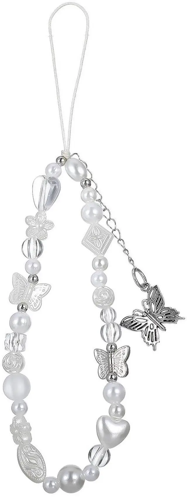 Main image of Beaded Camera Wrist Strap Butterfly Cellphone Lanyard Strap Y2K Phone Charms Cute Pearl Digital Camera Charm Lanyard Aesthetic Phone Wrist Straps for Women Girls