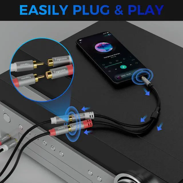Alt view image 4 of 6 - 3.5mm to 2 RCA Audio Y-Splitter Cable 0.6 Feet, 1/8 Inch (3.5mm) TRS Stereo Male to Dual RCA Female Hi-Fi Sound Auxiliary Y Adapter Converter Connector for iPhone, Tablet Computer, MP3, Speaker