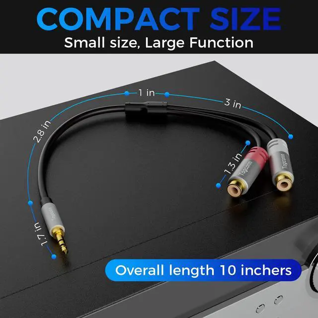 Alt view image 2 of 6 - 3.5mm to 2 RCA Audio Y-Splitter Cable 0.6 Feet, 1/8 Inch (3.5mm) TRS Stereo Male to Dual RCA Female Hi-Fi Sound Auxiliary Y Adapter Converter Connector for iPhone, Tablet Computer, MP3, Speaker