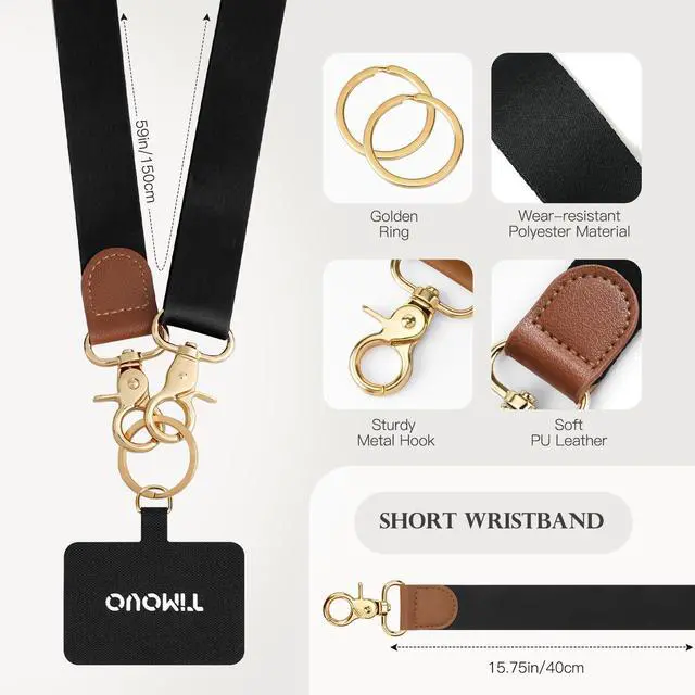Alt view image 4 of 7 - Phone Lanyard Crossbody Wrist Strap, Adjustable Anti-Theft Phone Strap for All Phone Case, Universal Cell Phone Neck lanyard for Women and Men, Black