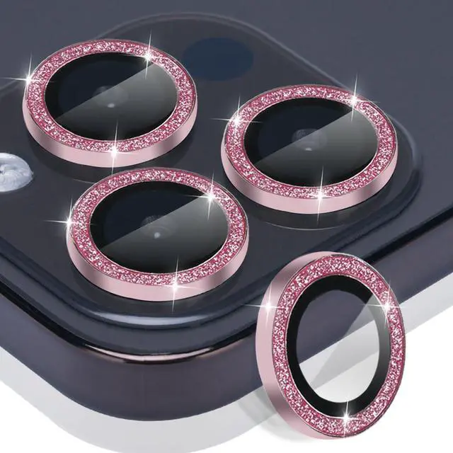 Main image of Camera Lens Protector for iPhone 15 Pro/Pro Max, Tempered Glass, Aluminum Alloy Ring, Glitter Pink