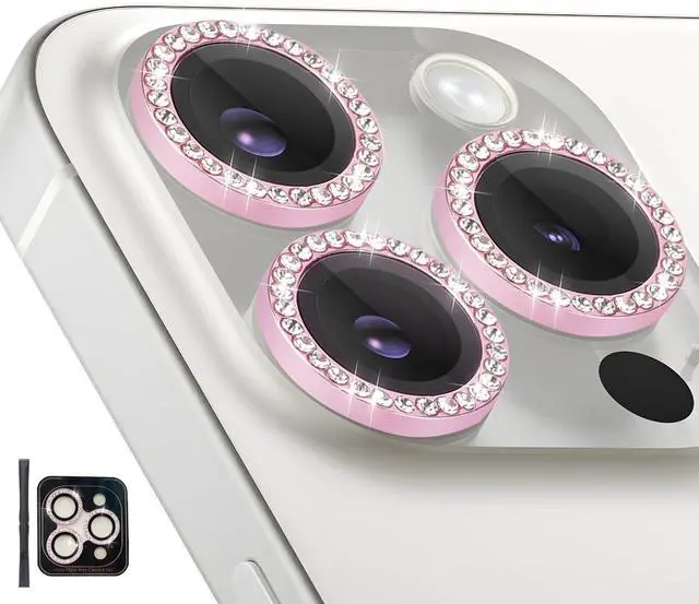 Main image of Camera Lens Protector for iPhone 14 Pro/iPhone 14 Pro Max, Individual Tempered Glass Aluminum Alloy Ring Lens Cover with Installation Tray Fit for iPhone 14 Pro/14 Pro Max Diamond Pink
