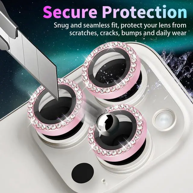 Alt view image 2 of 7 - Camera Lens Protector for iPhone 14 Pro/iPhone 14 Pro Max, Individual Tempered Glass Aluminum Alloy Ring Lens Cover with Installation Tray Fit for iPhone 14 Pro/14 Pro Max Diamond Pink