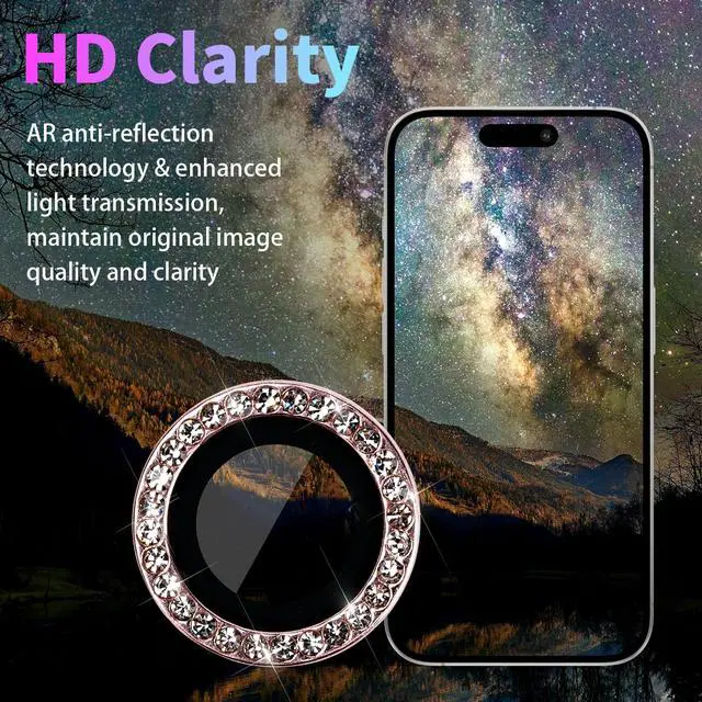 Alt view image 3 of 7 - Camera Lens Protector for iPhone 14 Pro/iPhone 14 Pro Max, Individual Tempered Glass Aluminum Alloy Ring Lens Cover with Installation Tray Fit for iPhone 14 Pro/14 Pro Max Diamond Pink