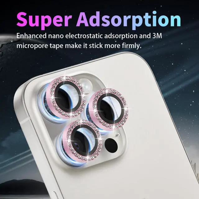 Alt view image 4 of 7 - Camera Lens Protector for iPhone 14 Pro/iPhone 14 Pro Max, Individual Tempered Glass Aluminum Alloy Ring Lens Cover with Installation Tray Fit for iPhone 14 Pro/14 Pro Max Diamond Pink