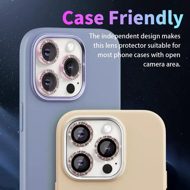 Alt view image 5 of 7 - Camera Lens Protector for iPhone 14 Pro/iPhone 14 Pro Max, Individual Tempered Glass Aluminum Alloy Ring Lens Cover with Installation Tray Fit for iPhone 14 Pro/14 Pro Max Diamond Pink