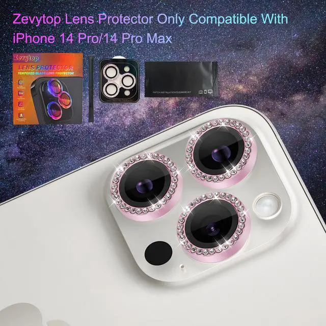 Alt view image 7 of 7 - Camera Lens Protector for iPhone 14 Pro/iPhone 14 Pro Max, Individual Tempered Glass Aluminum Alloy Ring Lens Cover with Installation Tray Fit for iPhone 14 Pro/14 Pro Max Diamond Pink