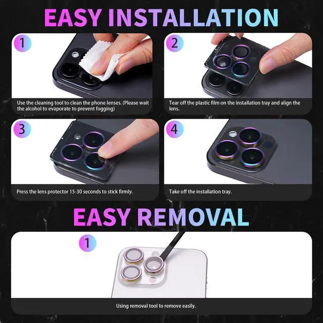 Alt view image 6 of 7 - Camera Lens Protector for iPhone 14 Pro/iPhone 14 Pro Max, Individual Tempered Glass Aluminum Alloy Ring Lens Cover with Installation Tray Fit for iPhone 14 Pro/14 Pro Max Diamond Pink