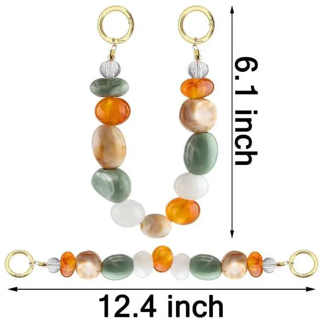Alt view image 2 of 7 - Beaded Phone Charm Mixed Color Plaid Stone Phone Chain Purse Charms Cute Keychain Wristlet Key Chain Accessories for Women Girl Resin Bag Charms for Handbags Cellphone Wrist Strap for Camera Keychains
