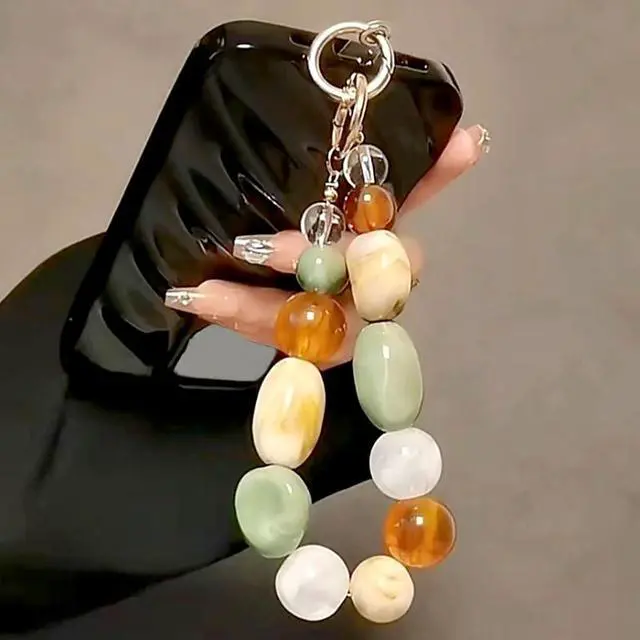 Alt view image 3 of 7 - Beaded Phone Charm Mixed Color Plaid Stone Phone Chain Purse Charms Cute Keychain Wristlet Key Chain Accessories for Women Girl Resin Bag Charms for Handbags Cellphone Wrist Strap for Camera Keychains