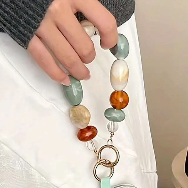 Alt view image 6 of 7 - Beaded Phone Charm Mixed Color Plaid Stone Phone Chain Purse Charms Cute Keychain Wristlet Key Chain Accessories for Women Girl Resin Bag Charms for Handbags Cellphone Wrist Strap for Camera Keychains