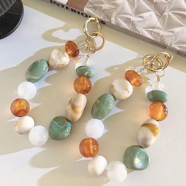 Alt view image 7 of 7 - Beaded Phone Charm Mixed Color Plaid Stone Phone Chain Purse Charms Cute Keychain Wristlet Key Chain Accessories for Women Girl Resin Bag Charms for Handbags Cellphone Wrist Strap for Camera Keychains
