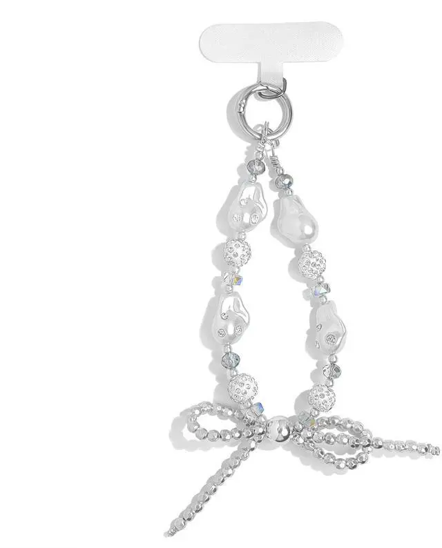 Main image of Cute Phone Wrist Strap Chic Beaded Cellphone Lanyard with Tether Tab Phone Charm Grip Strap for PhoneBag Purses Keys (Silver Pearls)