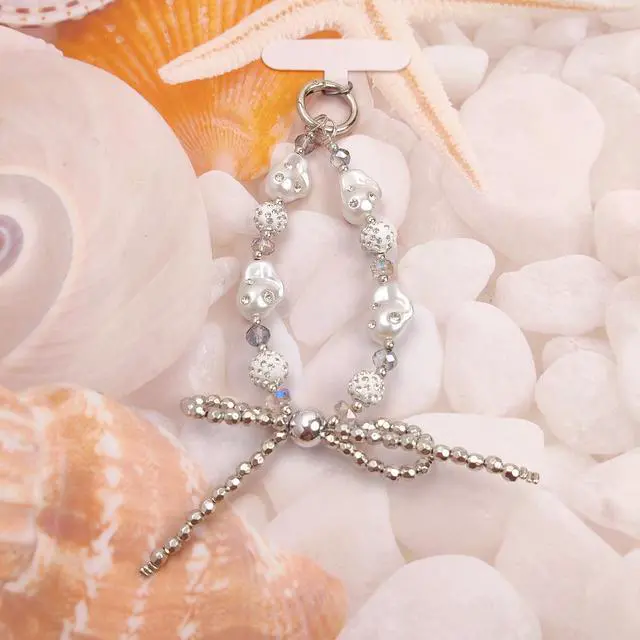 Alt view image 4 of 6 - Cute Phone Wrist Strap Chic Beaded Cellphone Lanyard with Tether Tab Phone Charm Grip Strap for PhoneBag Purses Keys (Silver Pearls)