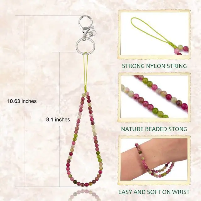 Alt view image 2 of 7 - Natural Stone Phone Lanyard Wrist Straps Jade Gemstone Beaded Phone Charms Handmade Anti-Lost Lanyard String for Keychain Phone Hanging Accessories