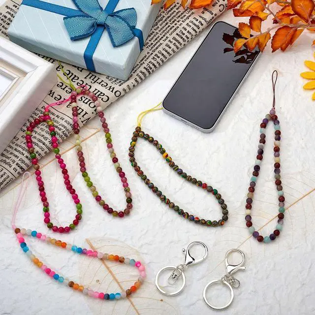 Alt view image 4 of 7 - Natural Stone Phone Lanyard Wrist Straps Jade Gemstone Beaded Phone Charms Handmade Anti-Lost Lanyard String for Keychain Phone Hanging Accessories