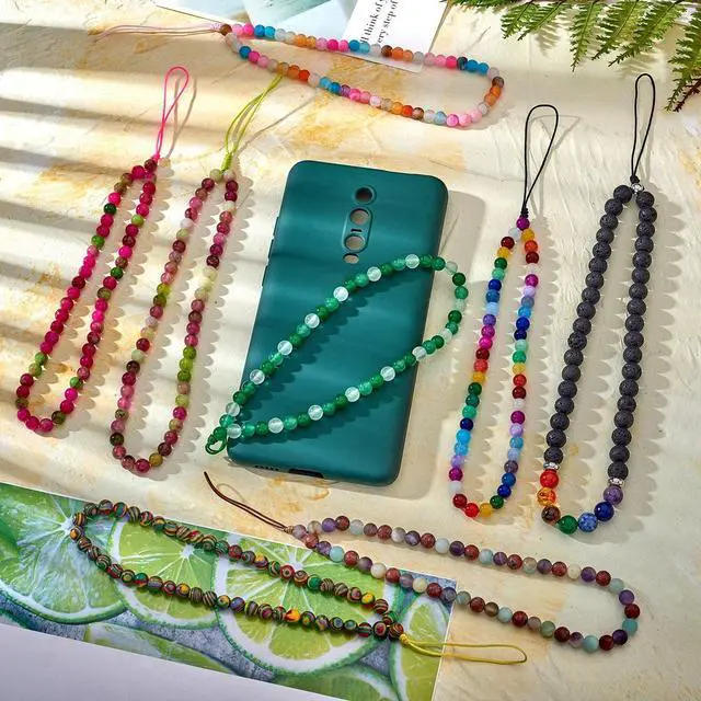 Alt view image 3 of 7 - Natural Stone Phone Lanyard Wrist Straps Jade Gemstone Beaded Phone Charms Handmade Anti-Lost Lanyard String for Keychain Phone Hanging Accessories