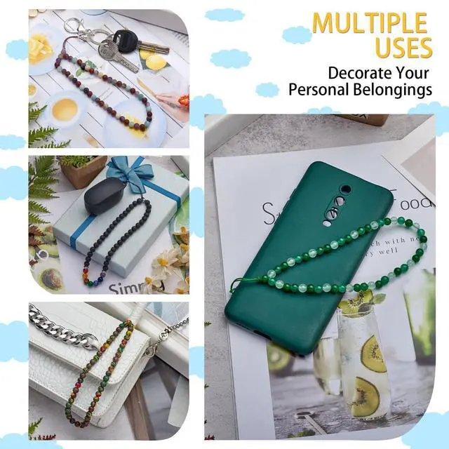 Alt view image 7 of 7 - Natural Stone Phone Lanyard Wrist Straps Jade Gemstone Beaded Phone Charms Handmade Anti-Lost Lanyard String for Keychain Phone Hanging Accessories