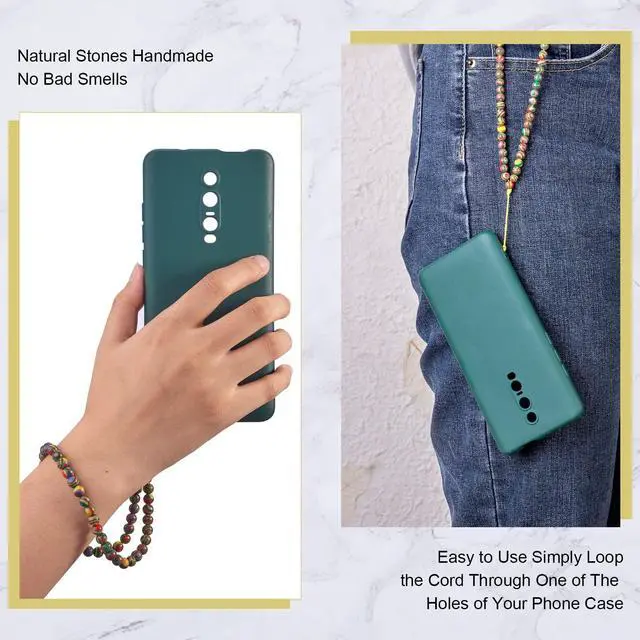 Alt view image 6 of 7 - Natural Stone Phone Lanyard Wrist Straps Jade Gemstone Beaded Phone Charms Handmade Anti-Lost Lanyard String for Keychain Phone Hanging Accessories