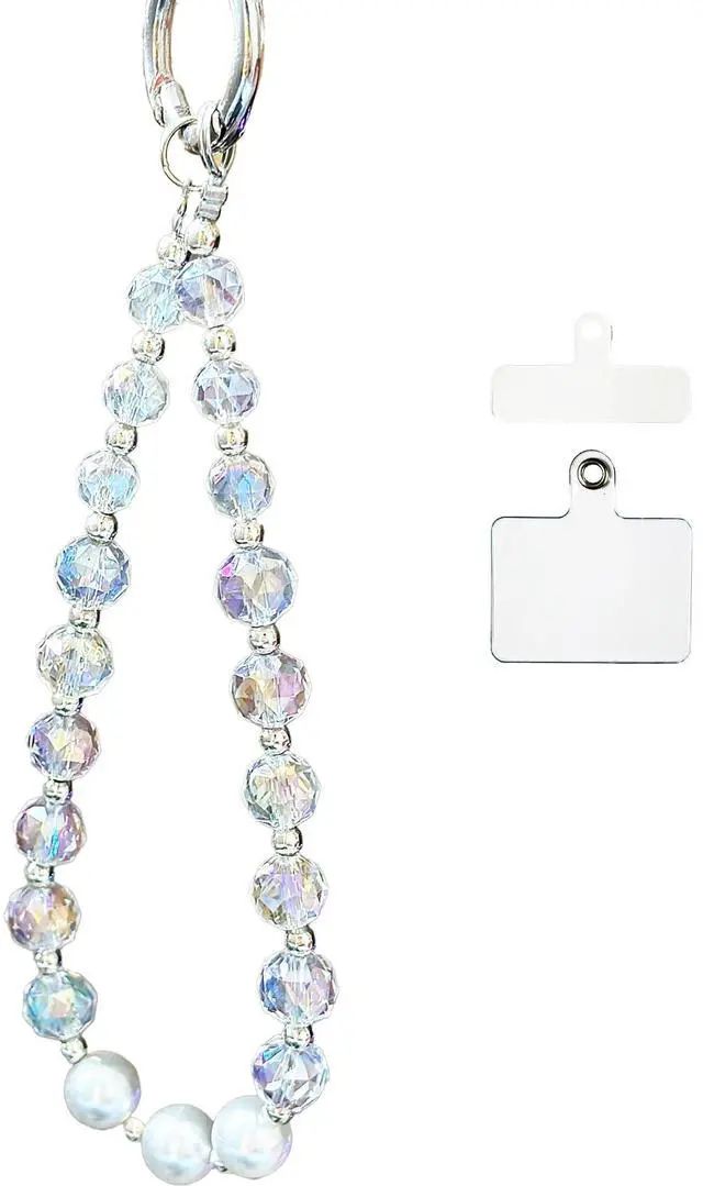 Main image of Sparkle Crystal Pearl Phone Wrist Strap for Women, Sparkling Beaded Cellphone Lanyard Chain, Bling Glam Wristlet Bracelet, Fashion Phone Accessory Gift (White)