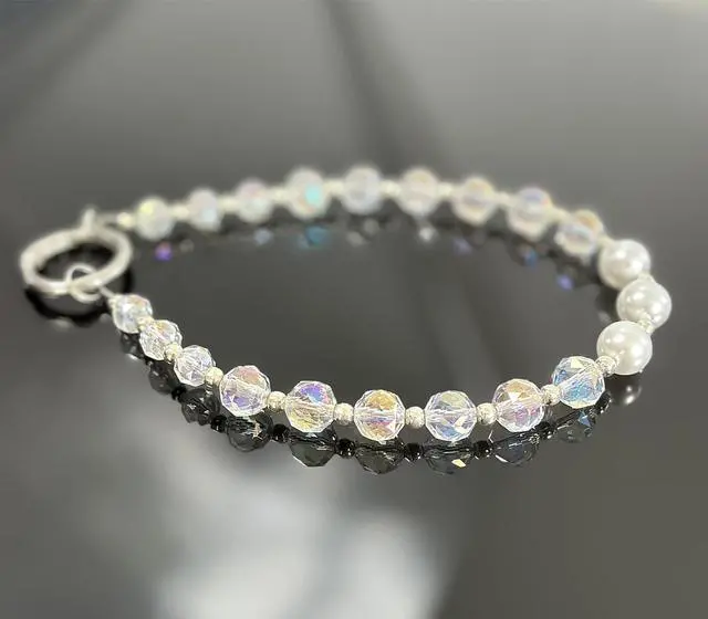 Alt view image 5 of 7 - Sparkle Crystal Pearl Phone Wrist Strap for Women, Sparkling Beaded Cellphone Lanyard Chain, Bling Glam Wristlet Bracelet, Fashion Phone Accessory Gift (White)