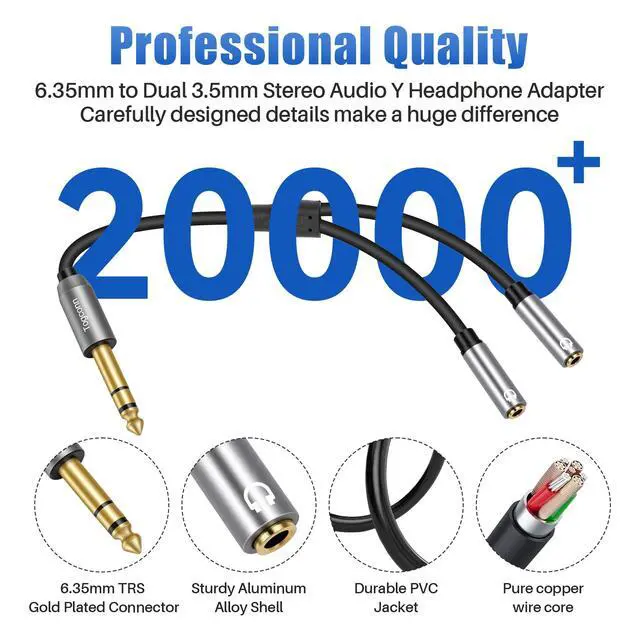 Alt view image 2 of 6 - 6.35mm to Double 3.5mm Headphone Y Adapter,6.35mm 1/4 Inch TRS Male to Dual 3.5mm 1/8 Inch TRS Female Stereo Audio Y Splitter Cable for Headphones, Guitar, Speakers, Amplifiers, Mixers-1Feet/12 Inch